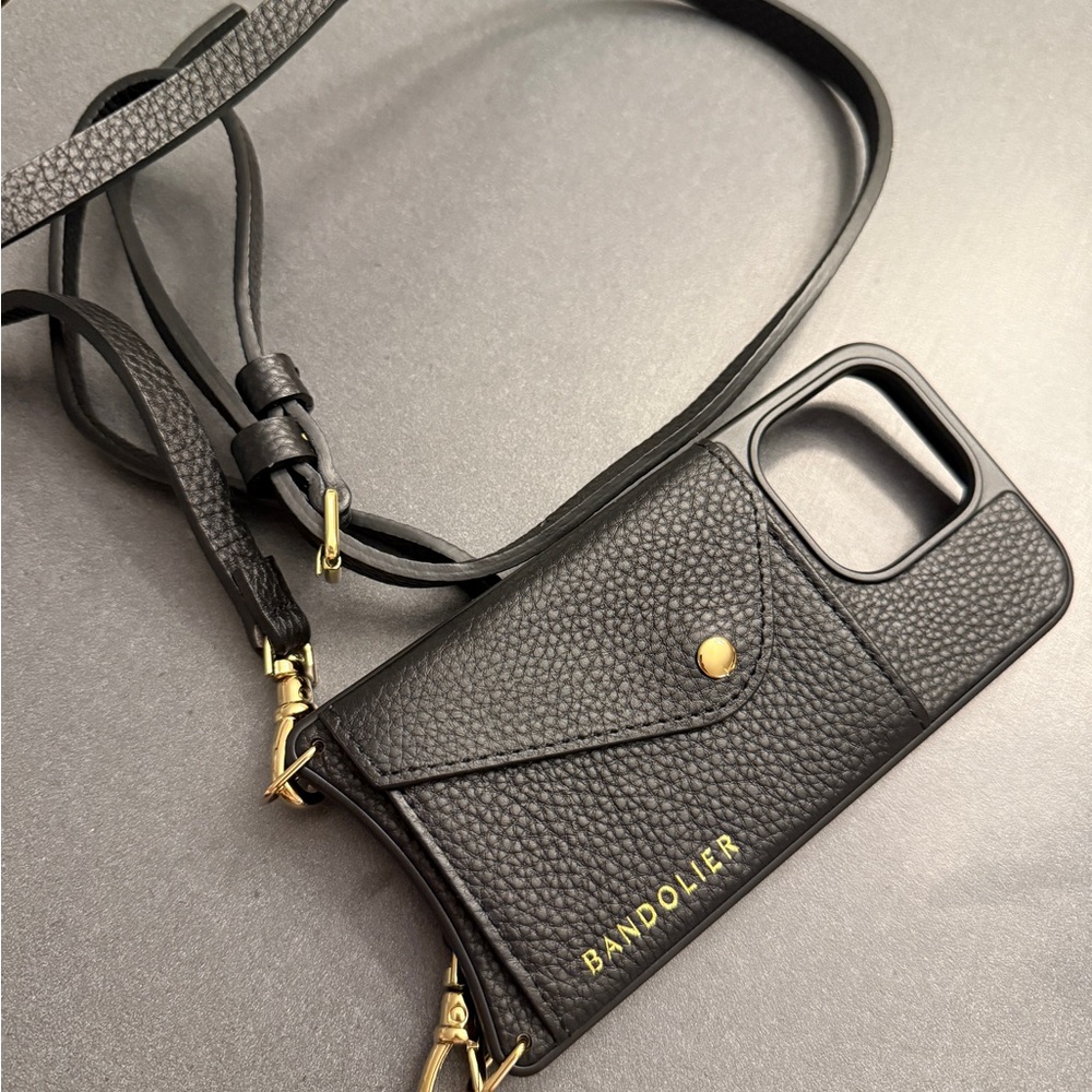 NEW Bandolier Black Leather iPhone 14 Pro Case with Strap